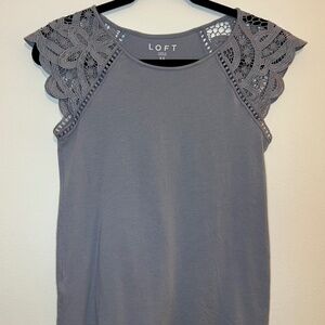 LOFT Gray Blue Lace Flutter Sleeve Top - Size XS